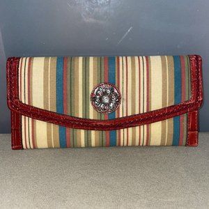 Brighton Striped Leather Trimmed Flower Snap Closure Eyeglass Case Pouch Wallet